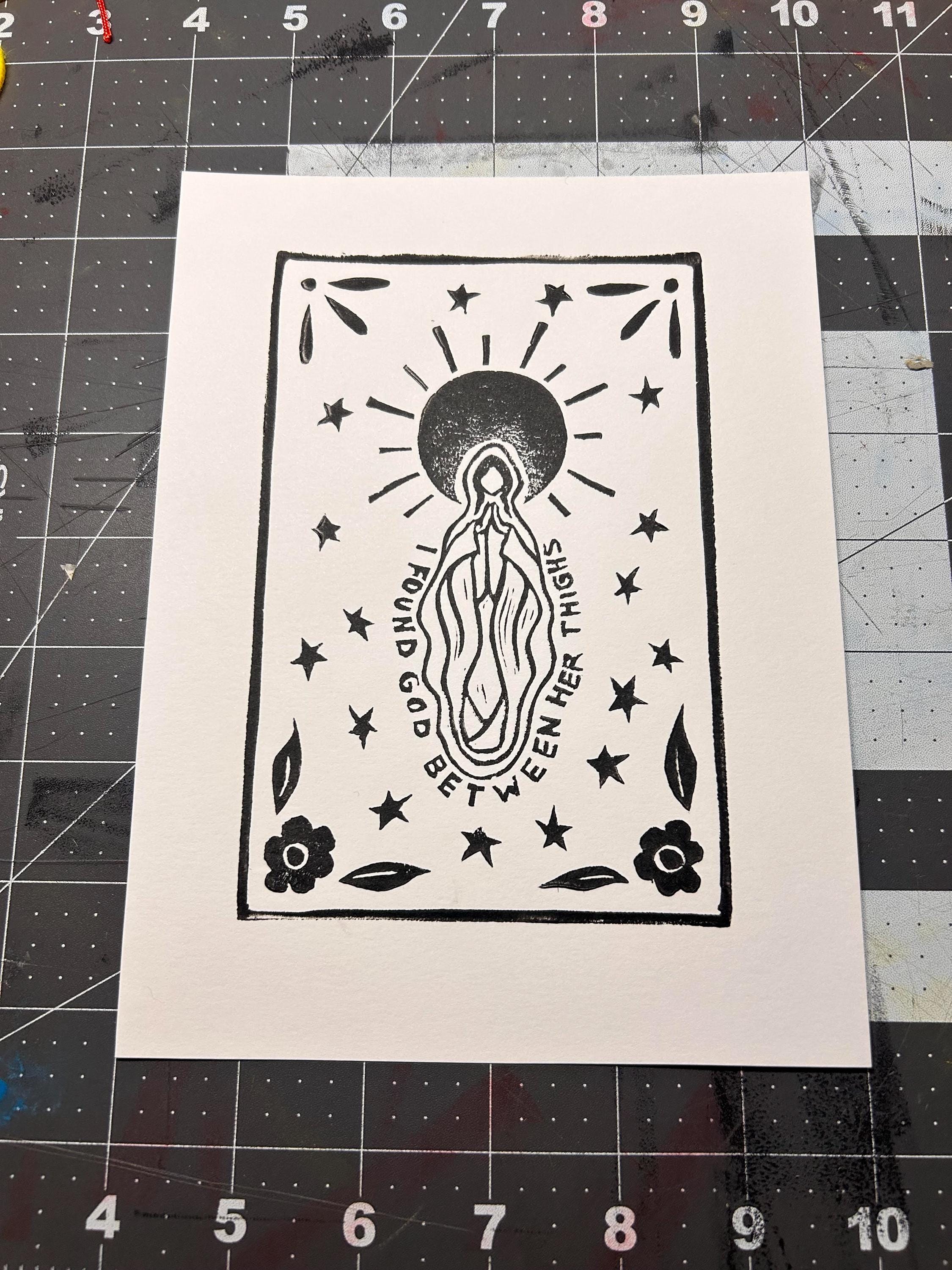 La Virgen - Art Print 5 x 7, Linocut