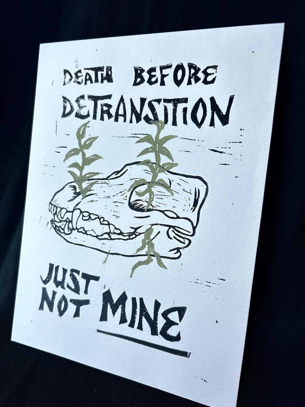 Death Before Detransition, 6x8 - linoprint