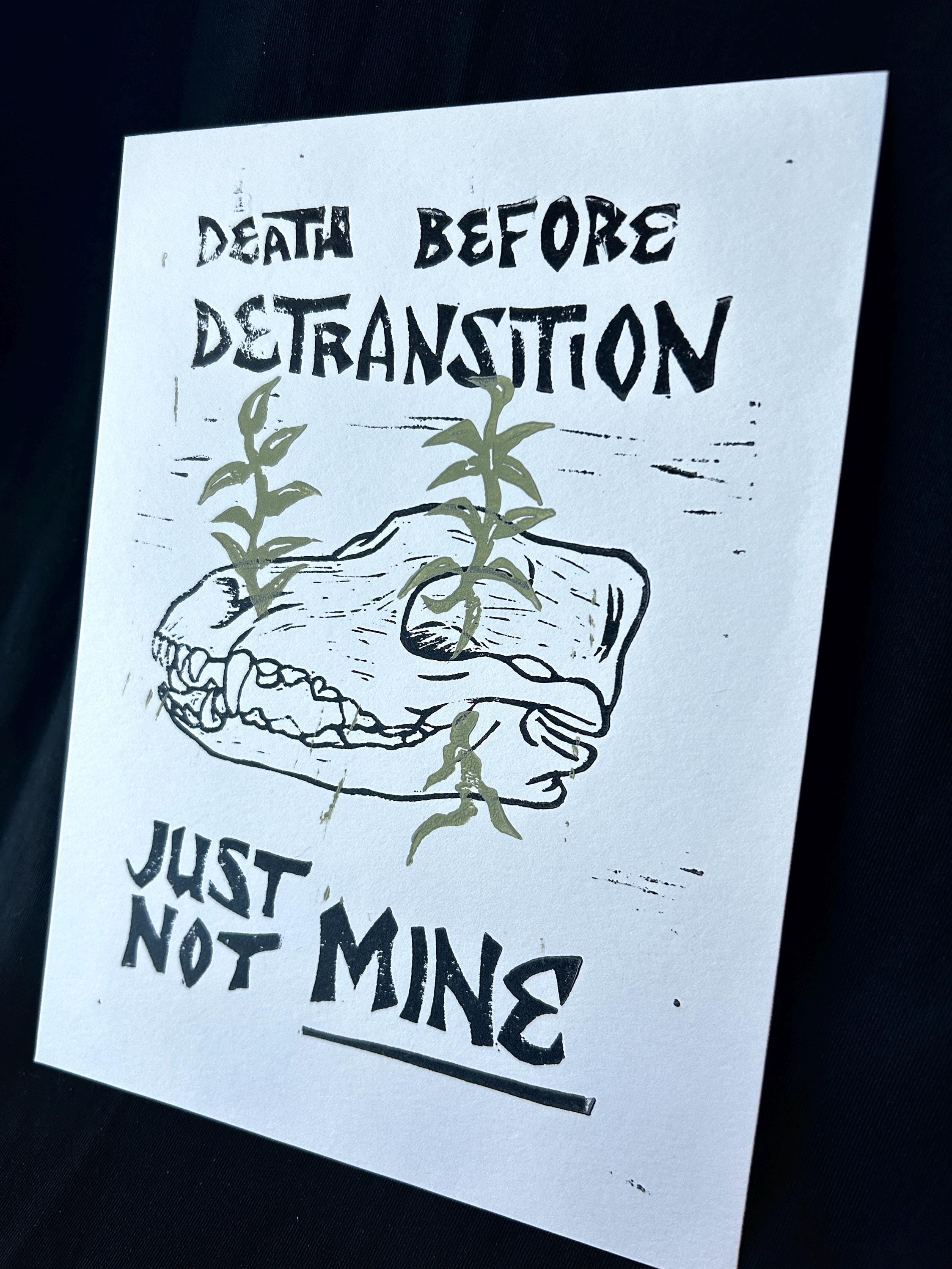 Death Before Detransition, 6x8 - linoprint