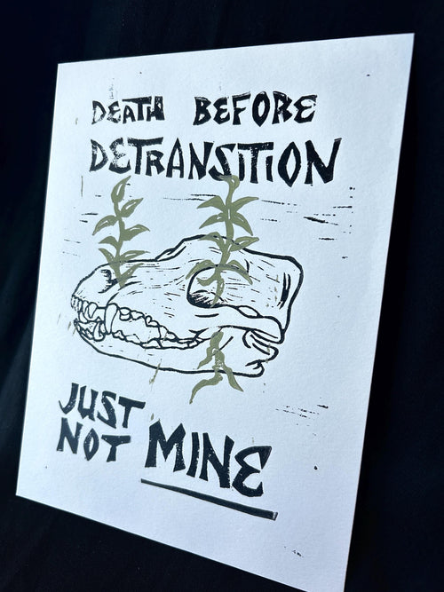 Death Before Detransition, 6x8 - linoprint