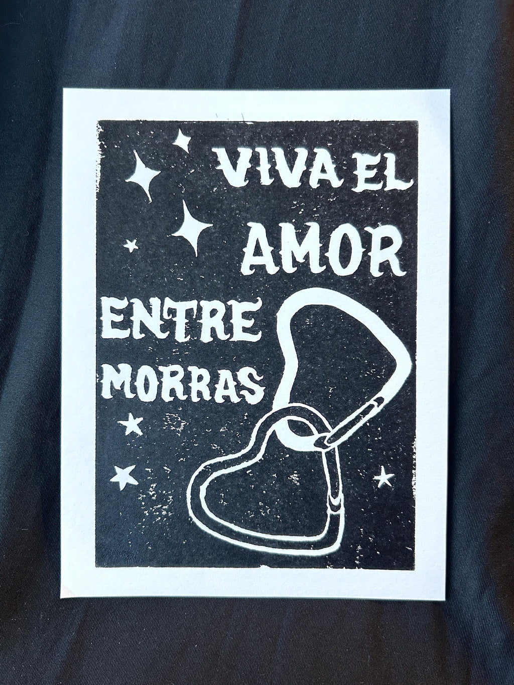 Viva el Amor Entre Morras - Art Print 6x8, Linocut