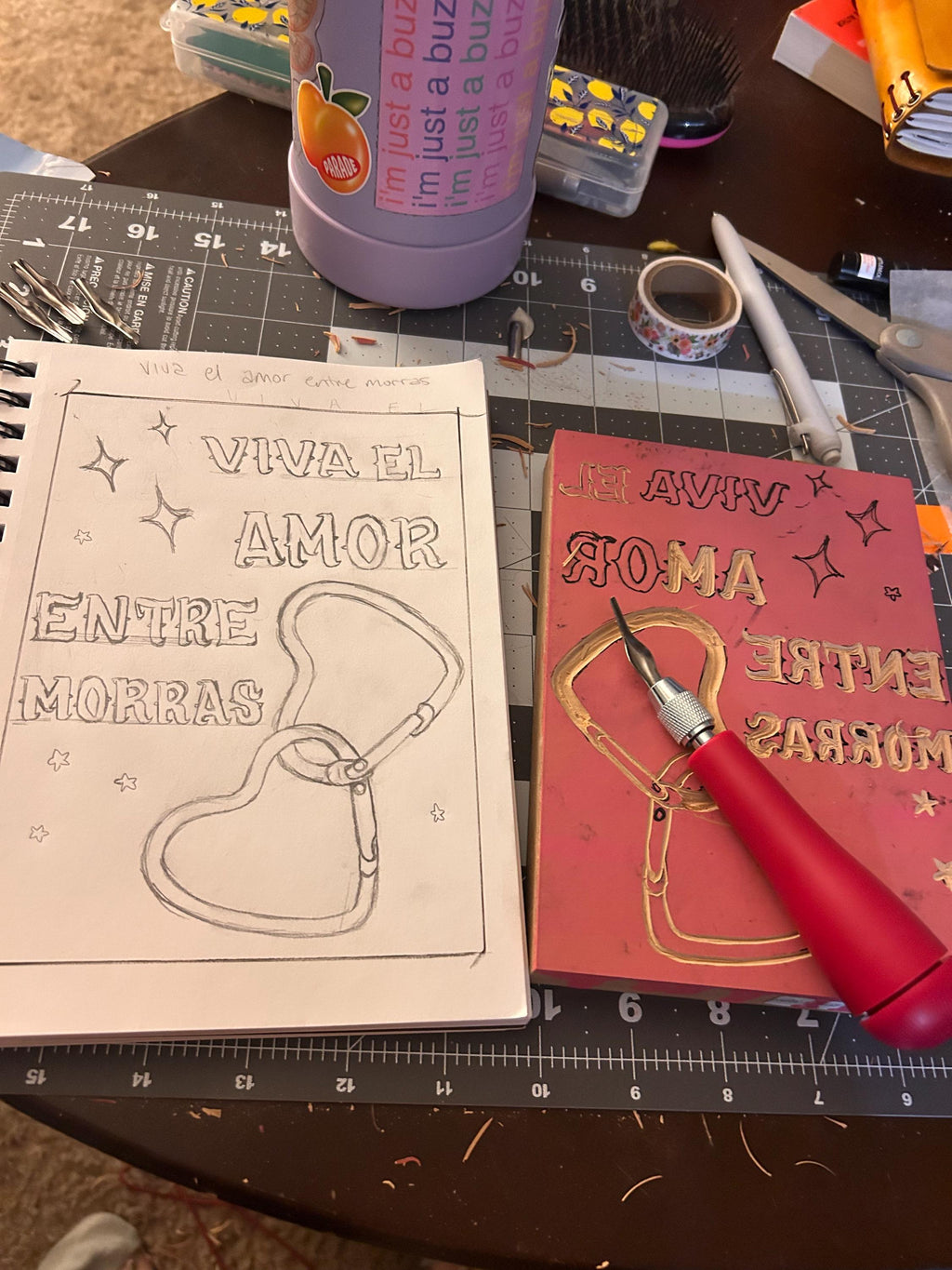 Viva el Amor Entre Morras - Art Print 6x8, Linocut