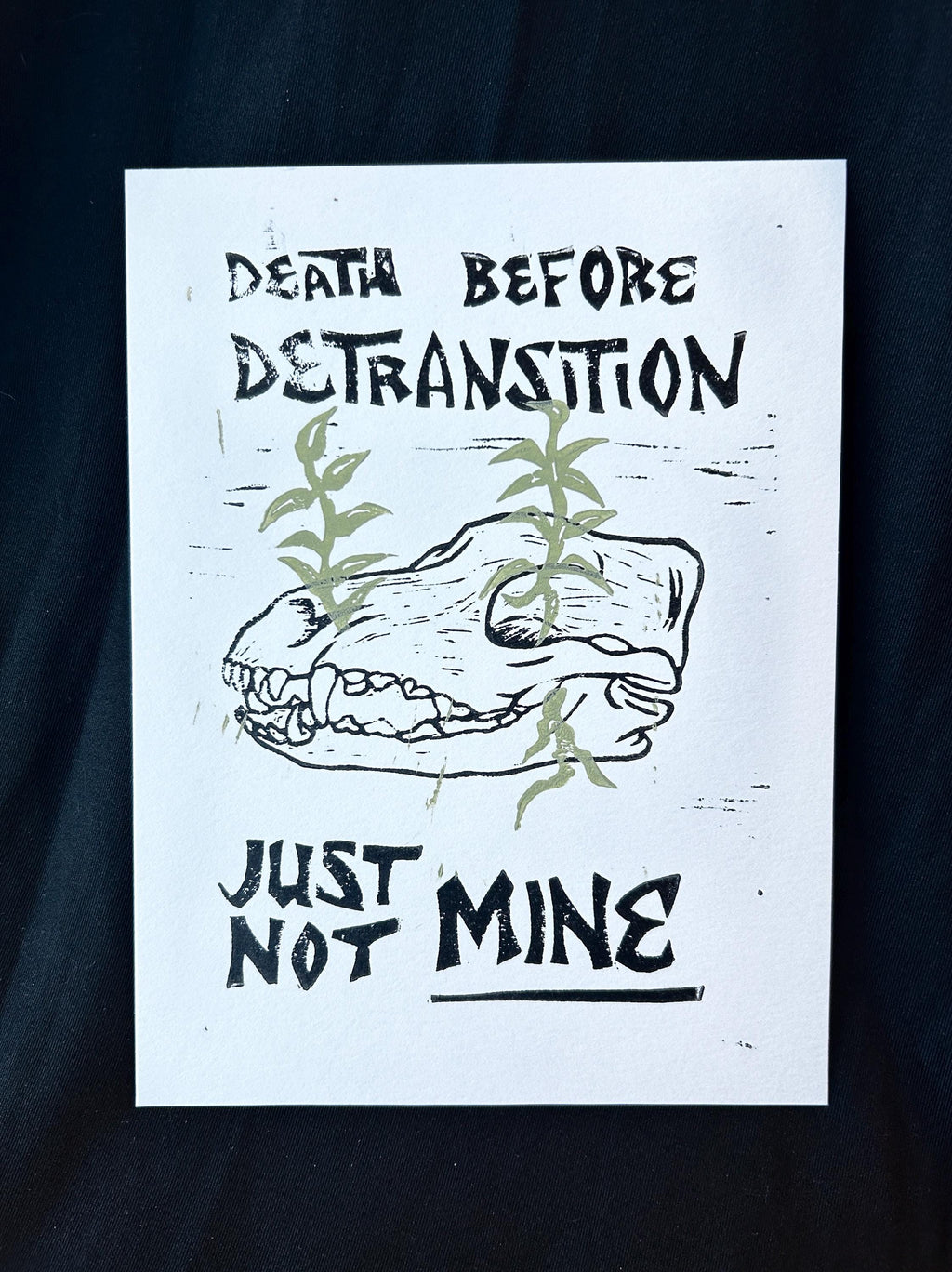 Death Before Detransition, 6x8 - linoprint