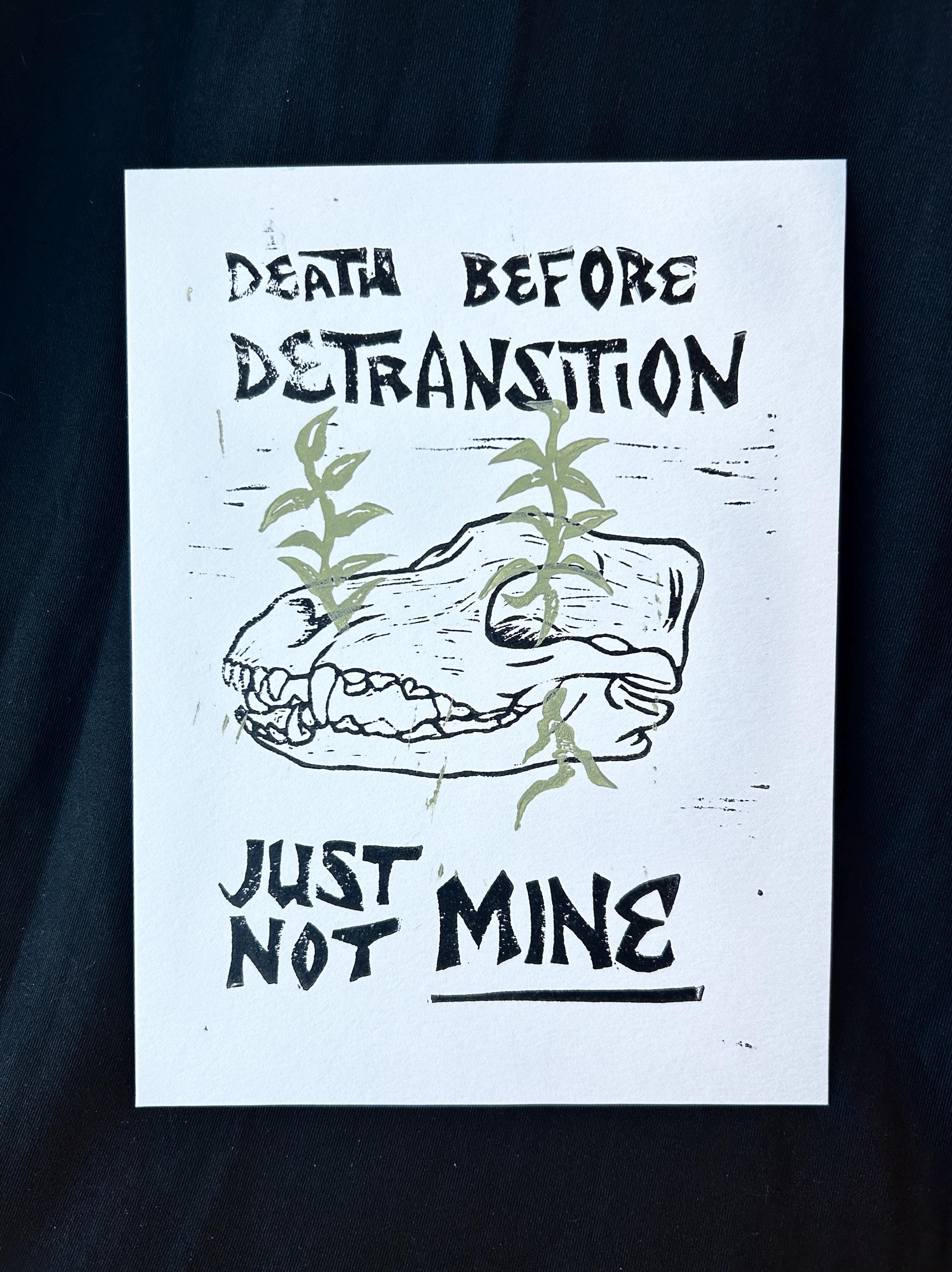 Death Before Detransition, 6x8 - linoprint