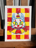 Clown Kitty, 6x8 - linoprint
