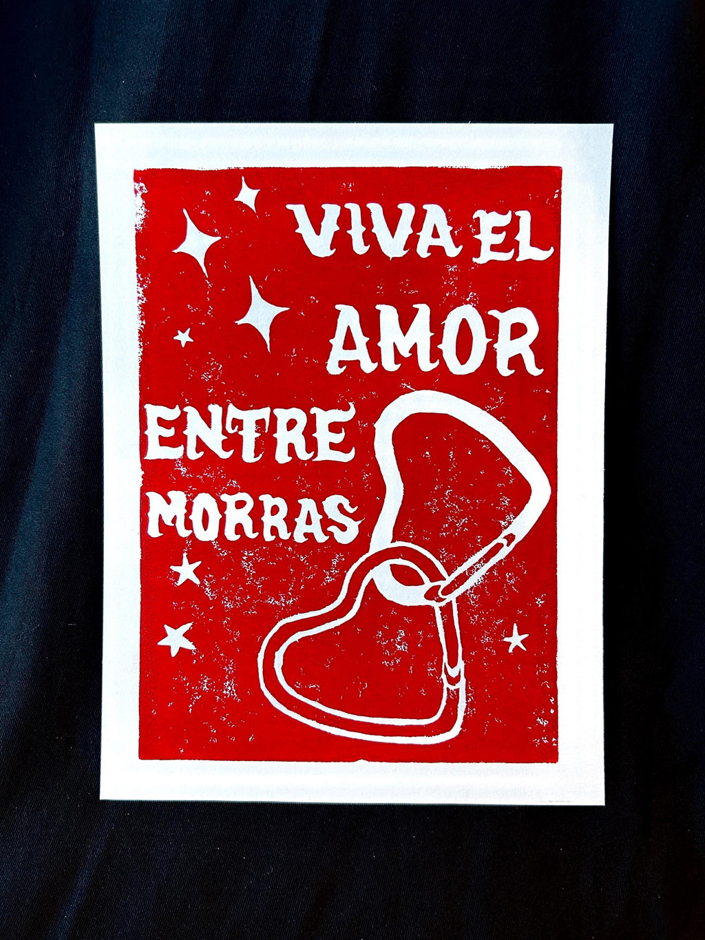 Viva el Amor Entre Morras - Art Print 6x8, Linocut