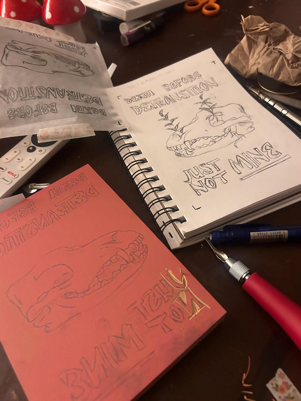 Death Before Detransition, 6x8 - linoprint