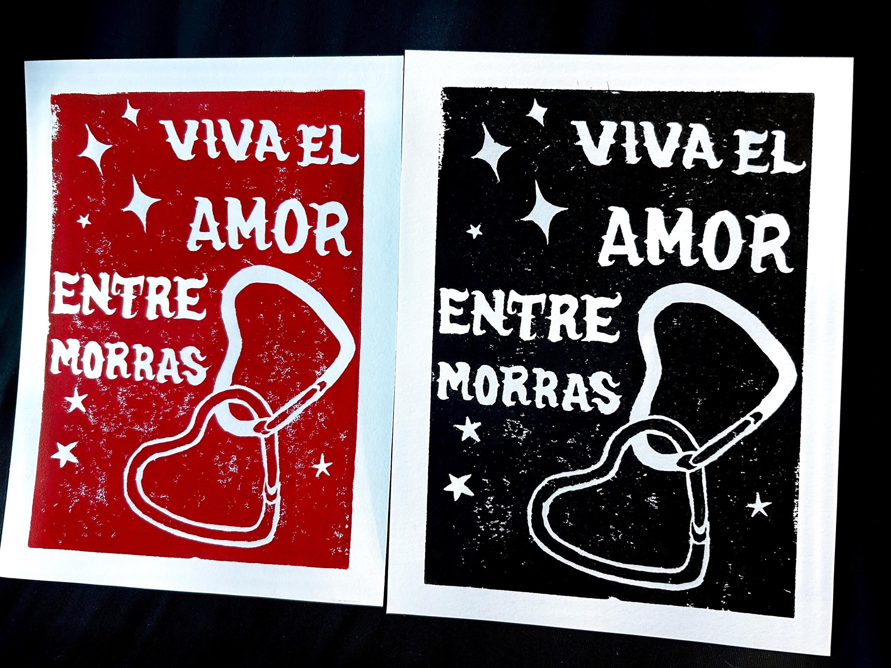 Viva el Amor Entre Morras - Art Print 6x8, Linocut